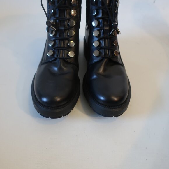 Womens Aquatalia Linda Black Leather Suede Trim Lace-Up Combat Moto Booties 8 - Picture 10 of 16